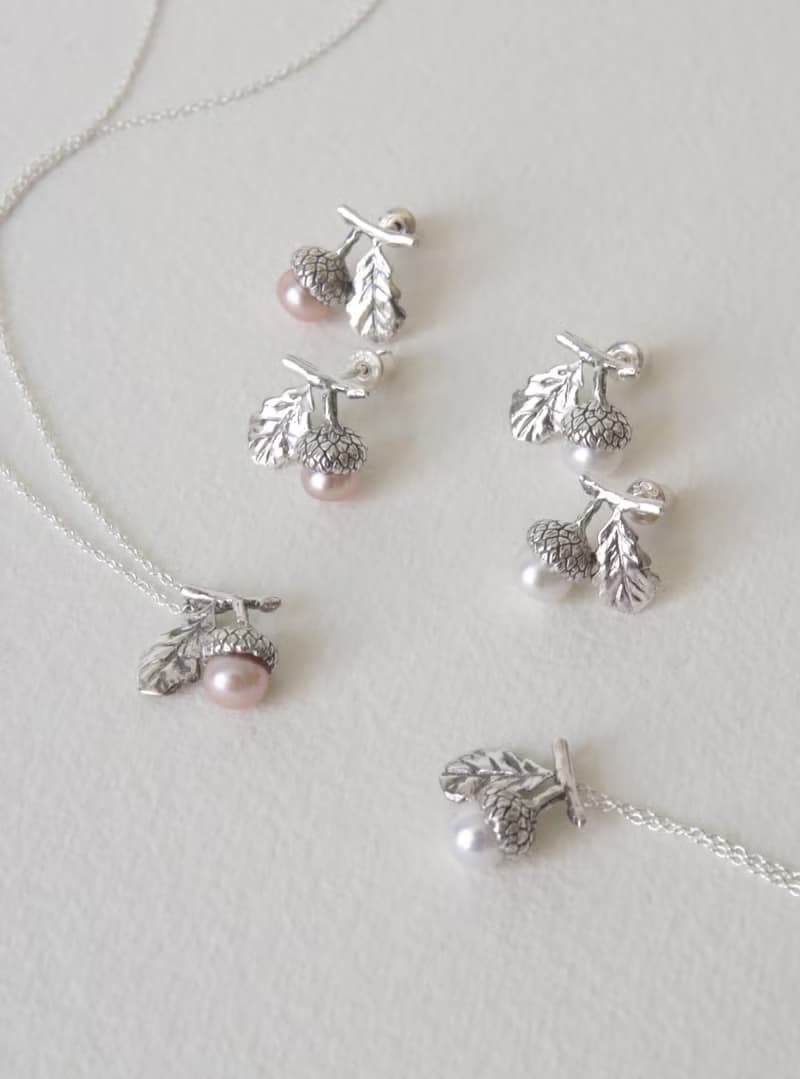 純銀迷你橡實橡果樹葉項鍊