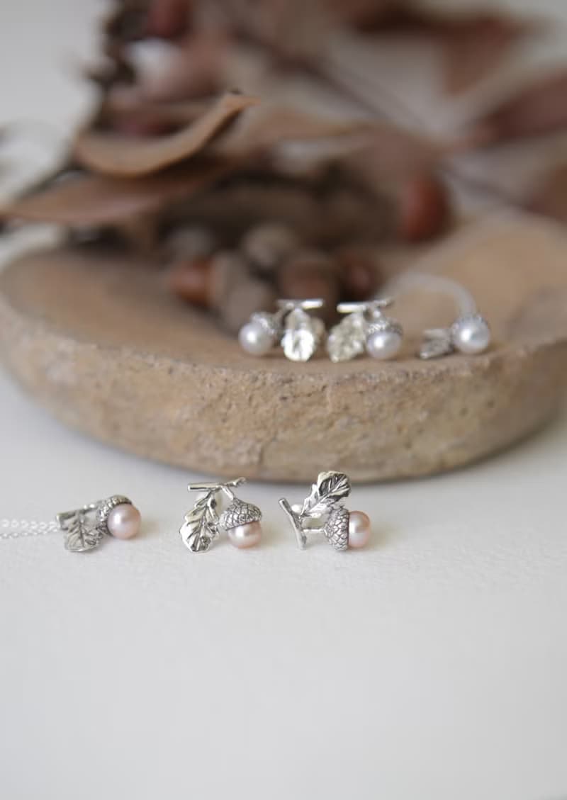 純銀迷你橡實橡果樹葉項鍊