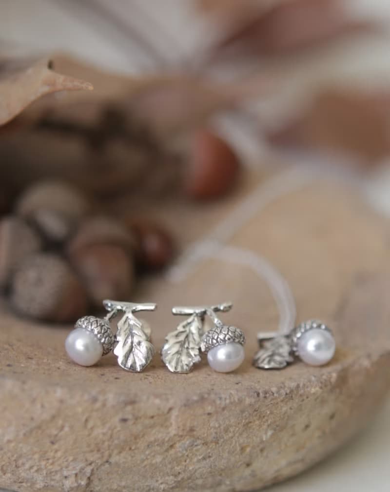 純銀迷你橡實橡果樹葉項鍊