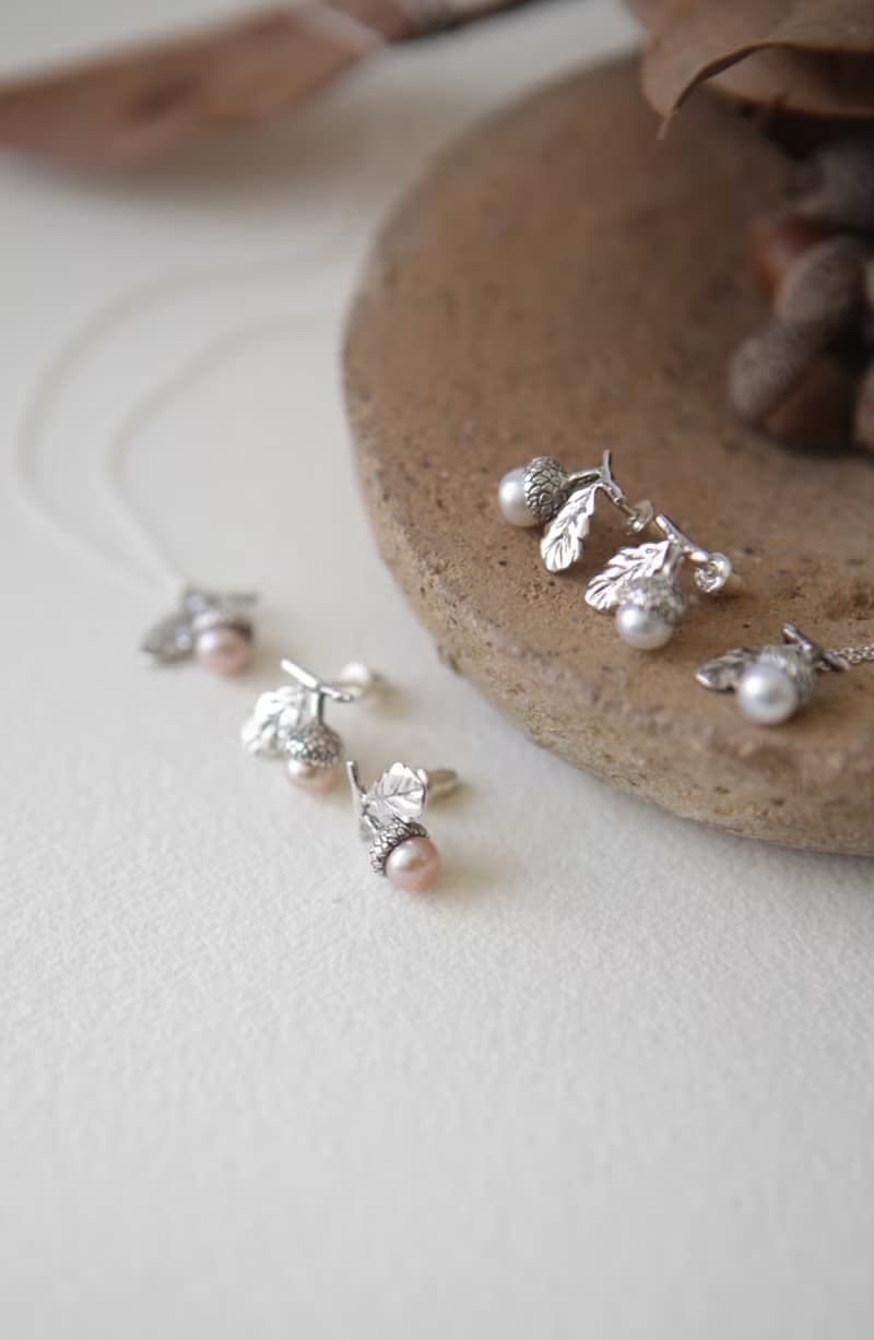 純銀迷你橡實橡果樹葉項鍊