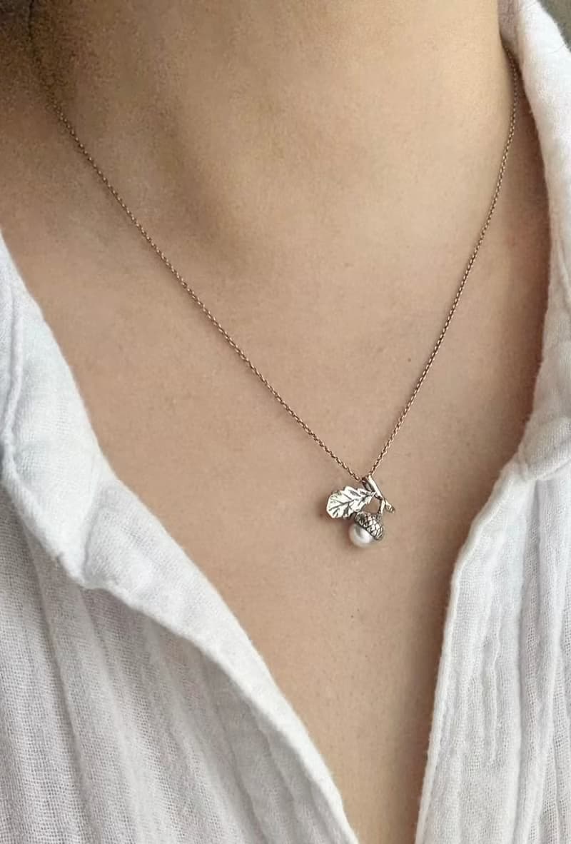 純銀迷你橡實橡果樹葉項鍊