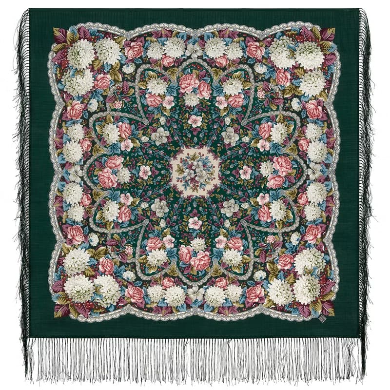 Authentic Pavlovo Posad Russian Shawl Scarf Soft 100% Wool 89x89 cm 1920-9