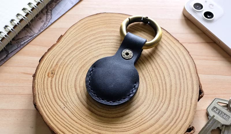 AirTag保護套 靛藍黑 義大利牛皮手工製作 免費刻字