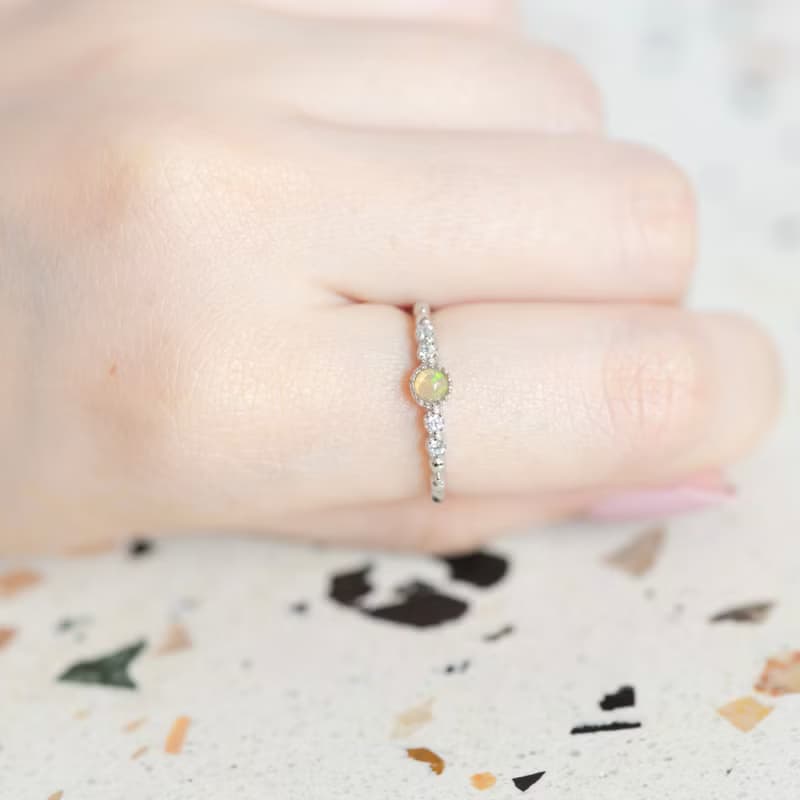 蛋白石925純銀蛋糕鋯石戒指