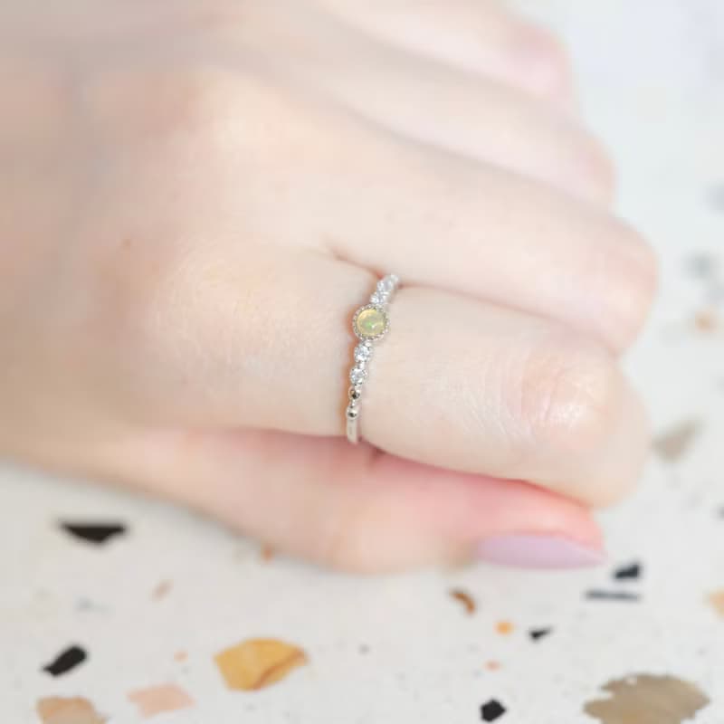 蛋白石925純銀蛋糕鋯石戒指