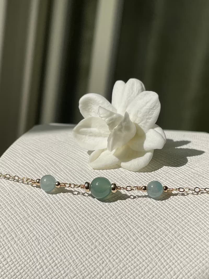 小清新//天然翡翠A貨 藍水 美國14K包金配飾 手鍊