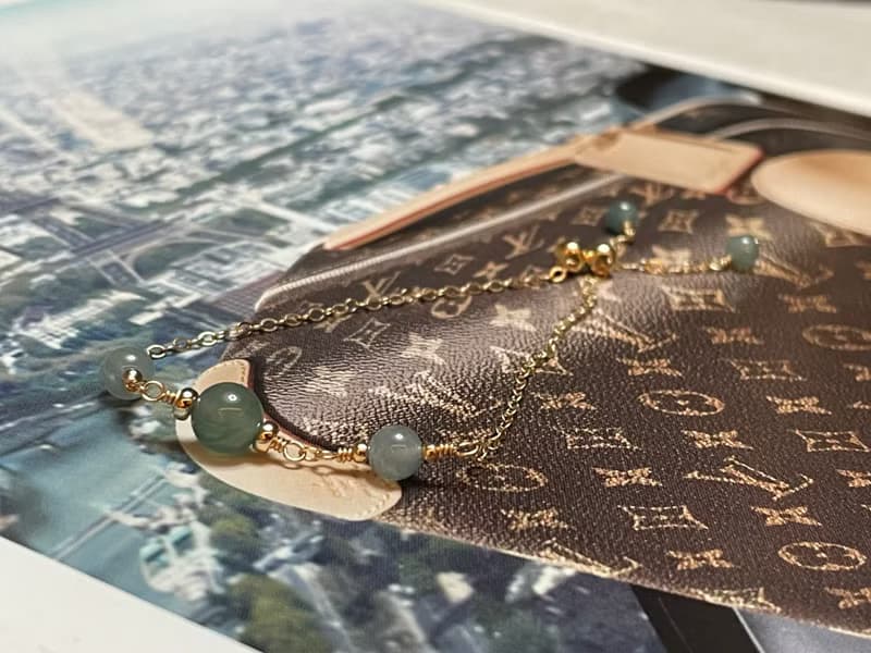 小清新//天然翡翠A貨 藍水 美國14K包金配飾 手鍊