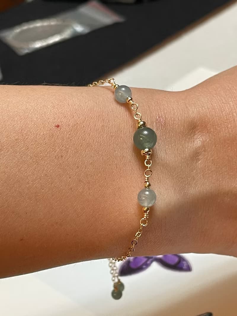 小清新//天然翡翠A貨 藍水 美國14K包金配飾 手鍊