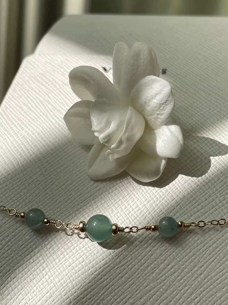 小清新//天然翡翠A貨 藍水 美國14K包金配飾 手鍊