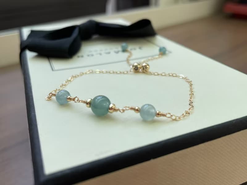 小清新//天然翡翠A貨 藍水 美國14K包金配飾 手鍊