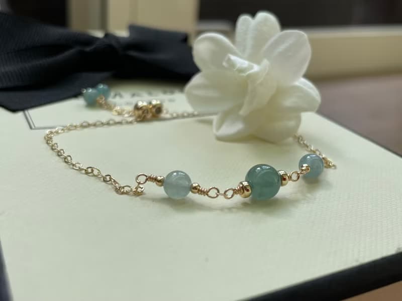 小清新//天然翡翠A貨 藍水 美國14K包金配飾 手鍊