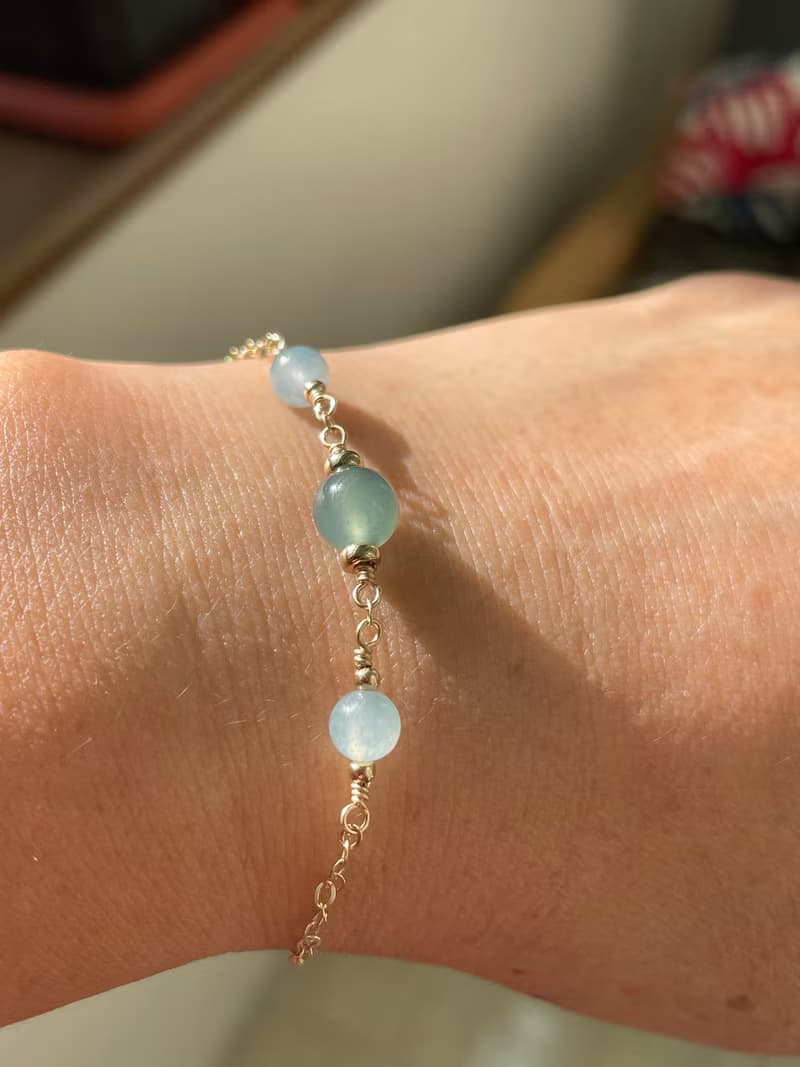 小清新//天然翡翠A貨 藍水 美國14K包金配飾 手鍊