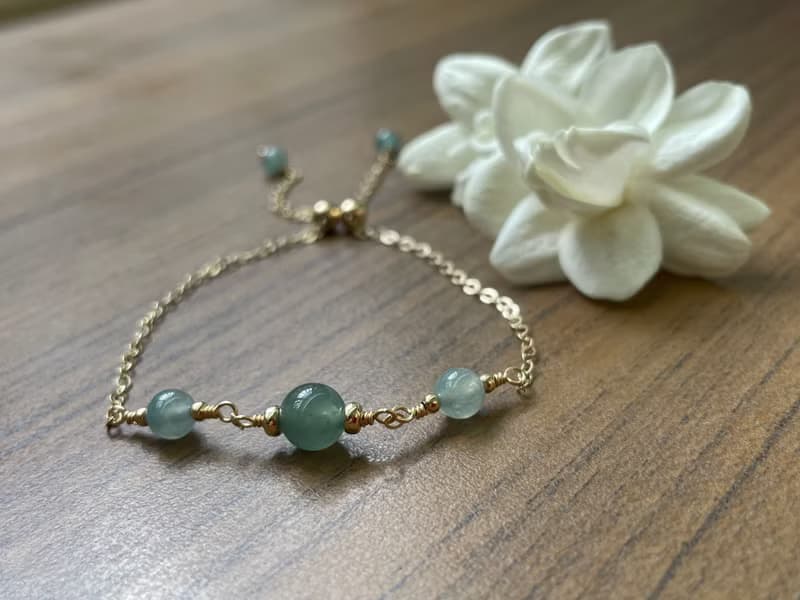 小清新//天然翡翠A貨 藍水 美國14K包金配飾 手鍊