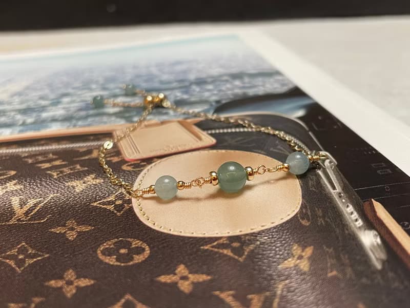 小清新//天然翡翠A貨 藍水 美國14K包金配飾 手鍊