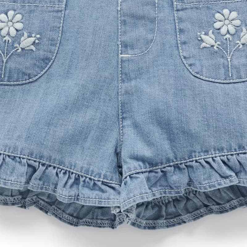 澳洲Purebaby有機棉女童裝短褲12M-4T 荷葉邊牛仔