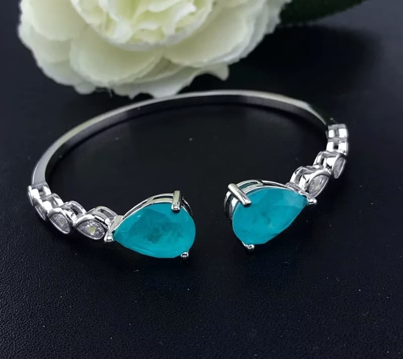 Paraiba Tourmaline Bracelet, Blue Paraiba Tourmaline Bangle, Paraiba Cuff Bangle