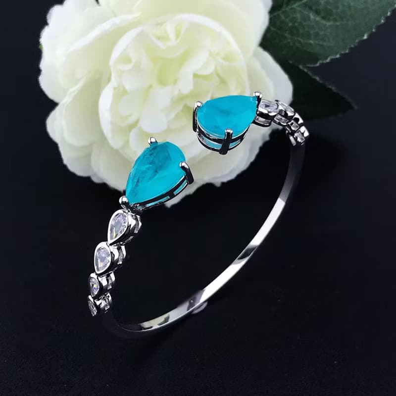 Paraiba Tourmaline Bracelet, Blue Paraiba Tourmaline Bangle, Paraiba Cuff Bangle