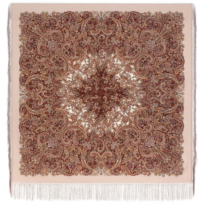Pavlovo Posad Russian Shawl 100% Wool Scarf 125x125 cm Wrap Silk Fringe 1997-2