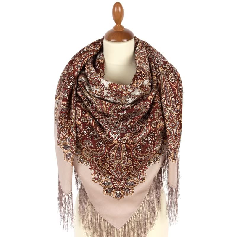 Pavlovo Posad Russian Shawl 100% Wool Scarf 125x125 cm Wrap Silk Fringe 1997-2