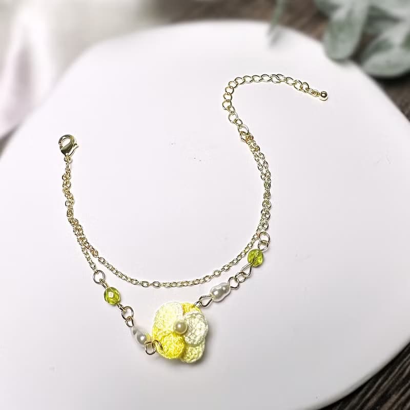 【原創手作】春芽微晨 手鍊 手環 細鏈  鉤針 微鉤 立體 花朵