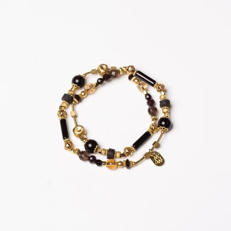 化羽成蝶 // C1442金曜石黑瑪瑙茶晶雙圈手鍊