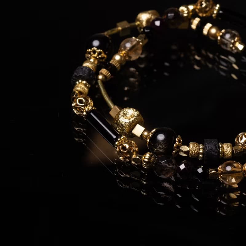 化羽成蝶 // C1442金曜石黑瑪瑙茶晶雙圈手鍊