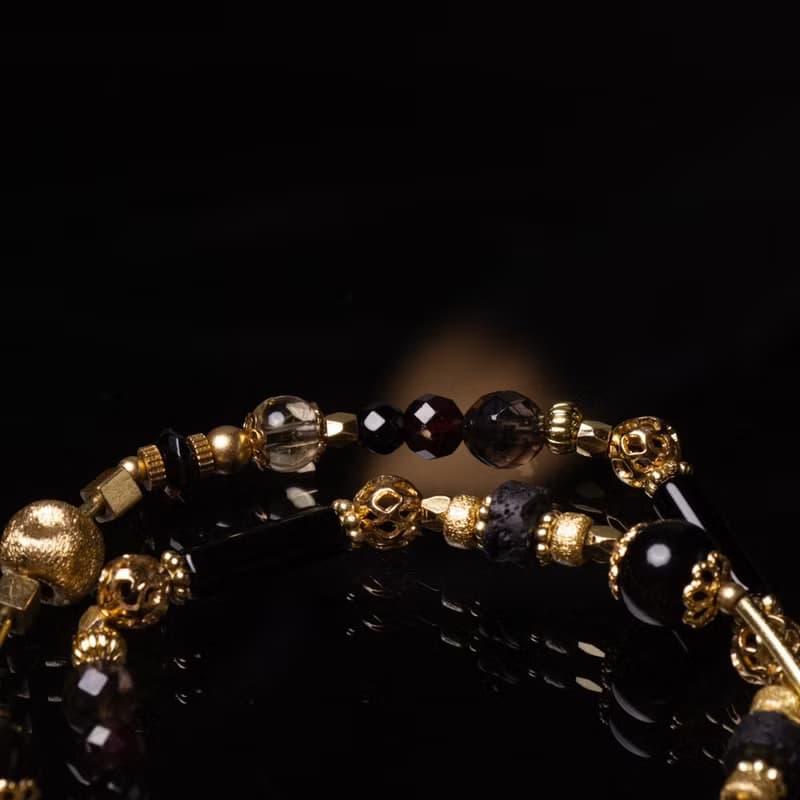 化羽成蝶 // C1442金曜石黑瑪瑙茶晶雙圈手鍊