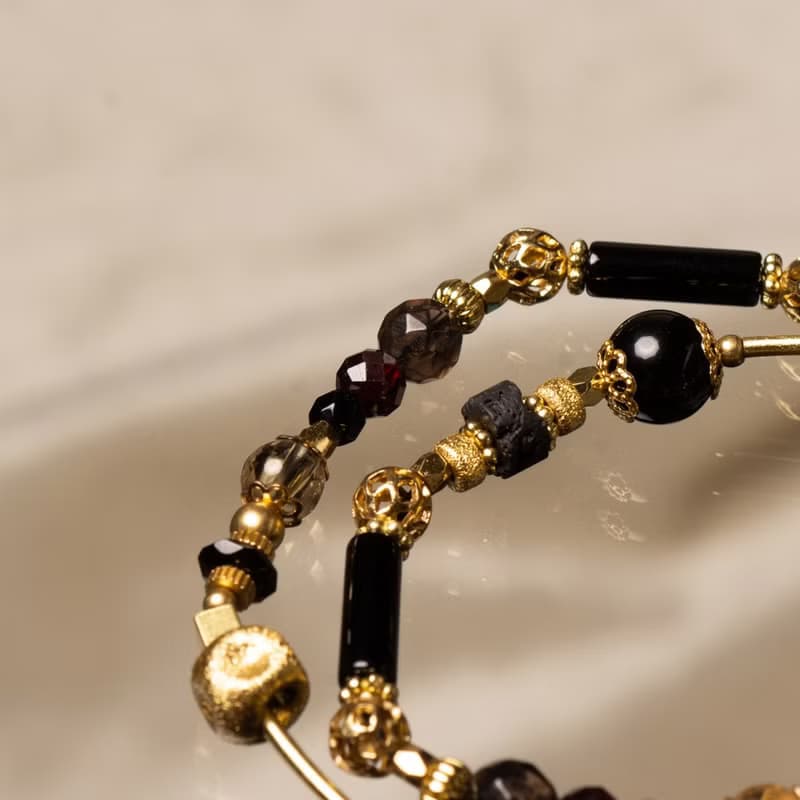 化羽成蝶 // C1442金曜石黑瑪瑙茶晶雙圈手鍊