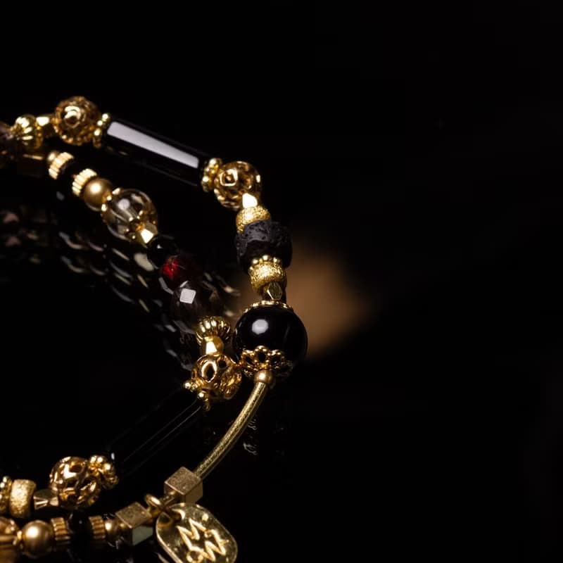 化羽成蝶 // C1442金曜石黑瑪瑙茶晶雙圈手鍊