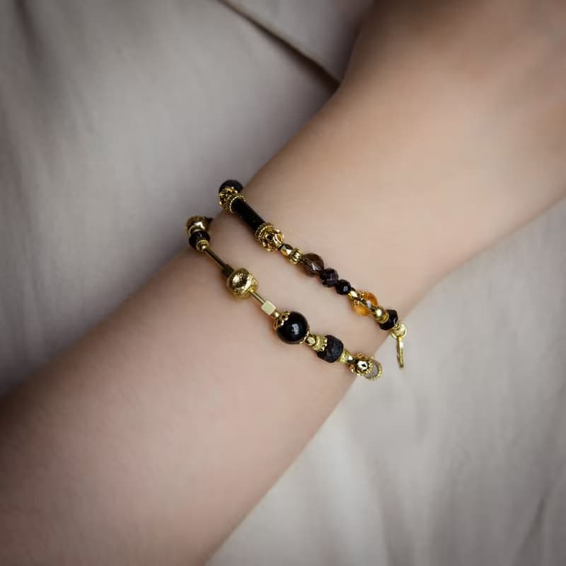 化羽成蝶 // C1442金曜石黑瑪瑙茶晶雙圈手鍊