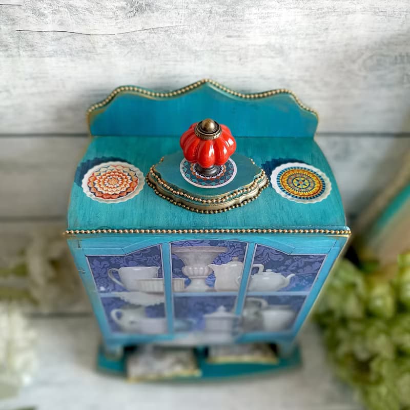 Turquoise tea house, Wooden tea box, Tea Party, kitchen decor, housewarming gif