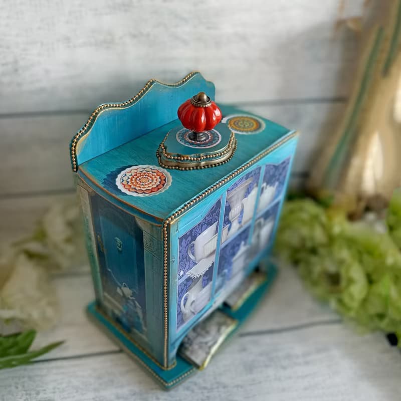 Turquoise tea house, Wooden tea box, Tea Party, kitchen decor, housewarming gif
