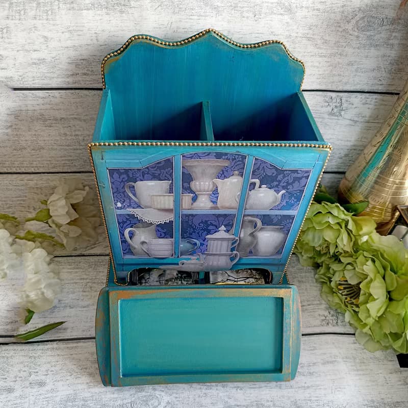 Turquoise tea house, Wooden tea box, Tea Party, kitchen decor, housewarming gif