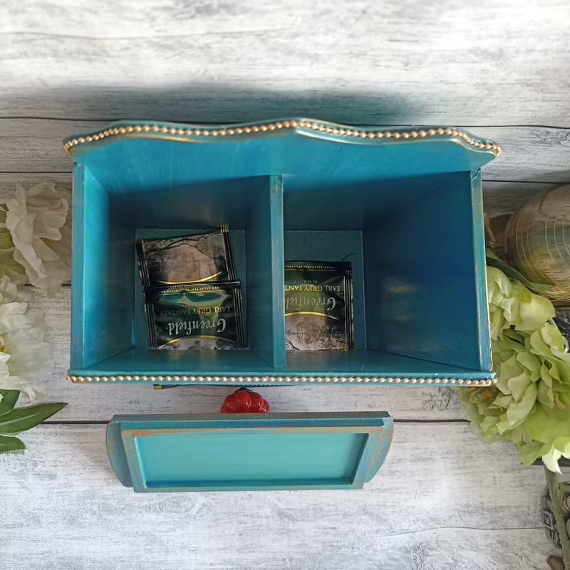 Turquoise tea house, Wooden tea box, Tea Party, kitchen decor, housewarming gif