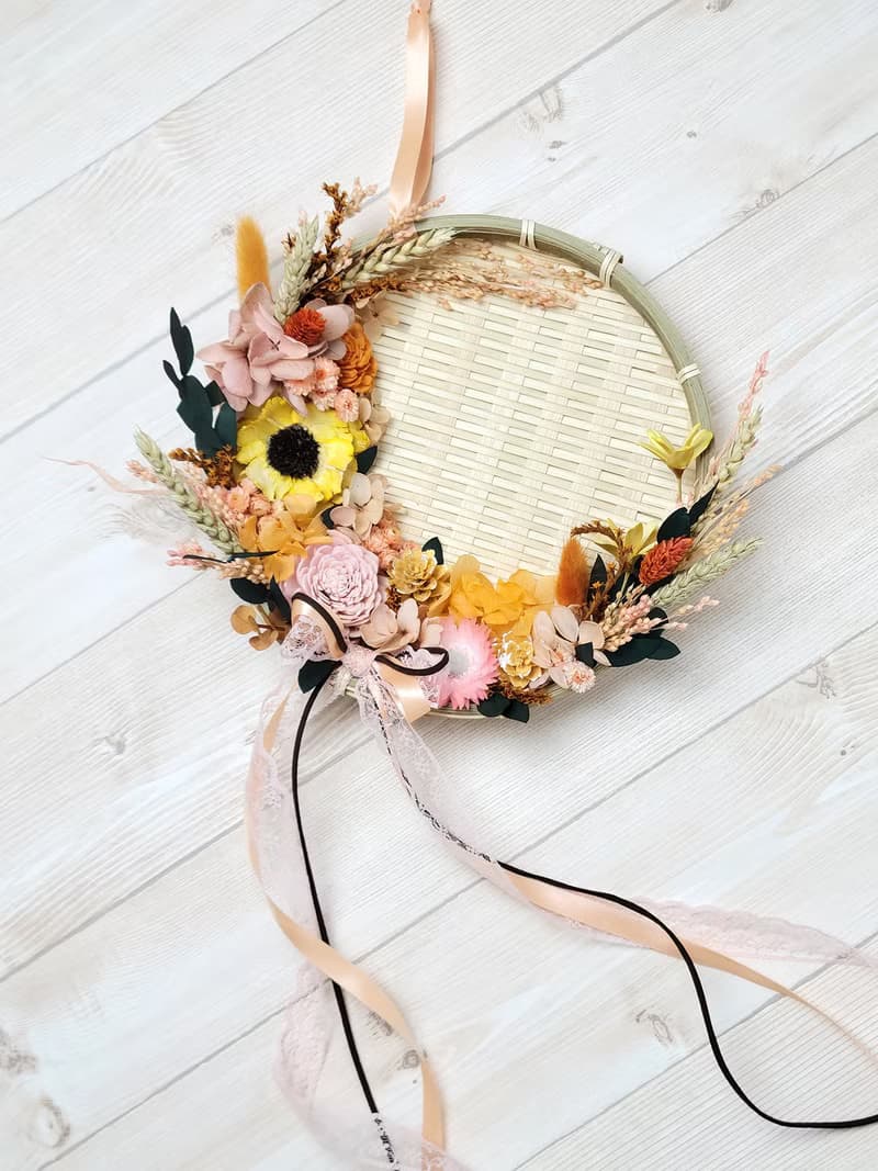 永生花乾燥花米篩佈置掛飾-甜美橘粉款 喬遷入厝禮