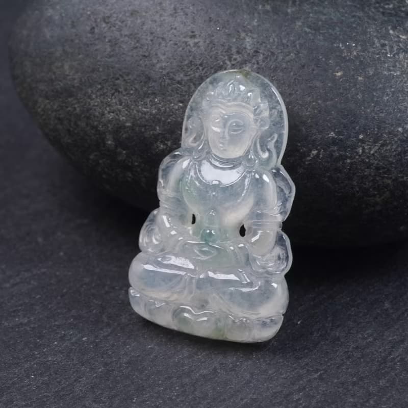 冰種飄花翡翠精雕渡母項鍊 | 天然緬甸玉A貨翡翠 | 送禮