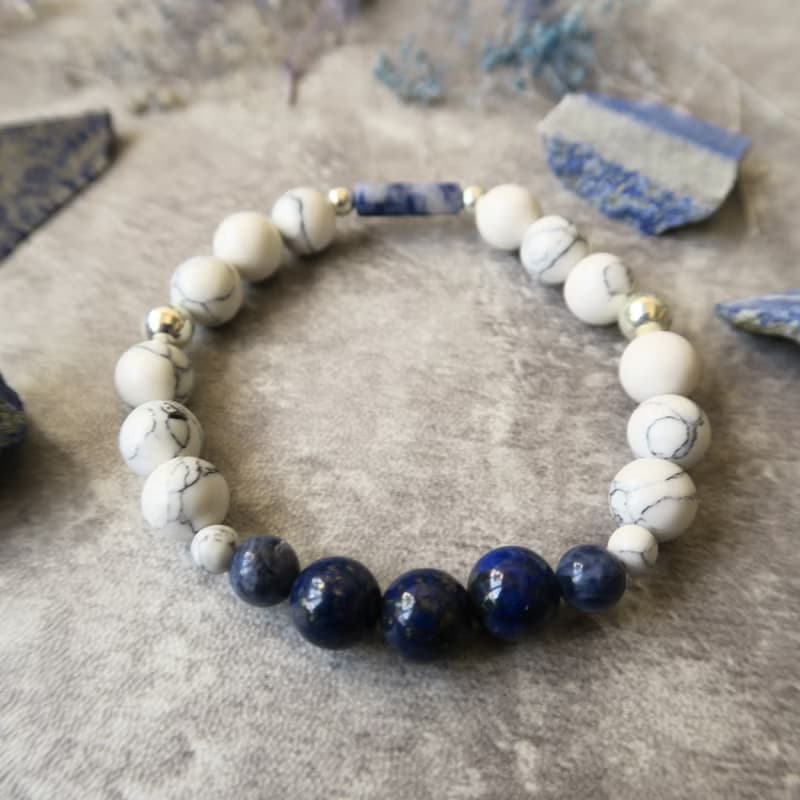雲與海 青金石 藍紋石/蘇打石 白松石 純銀 手鍊