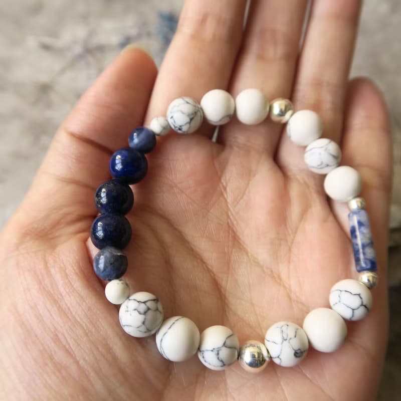 雲與海 青金石 藍紋石/蘇打石 白松石 純銀 手鍊