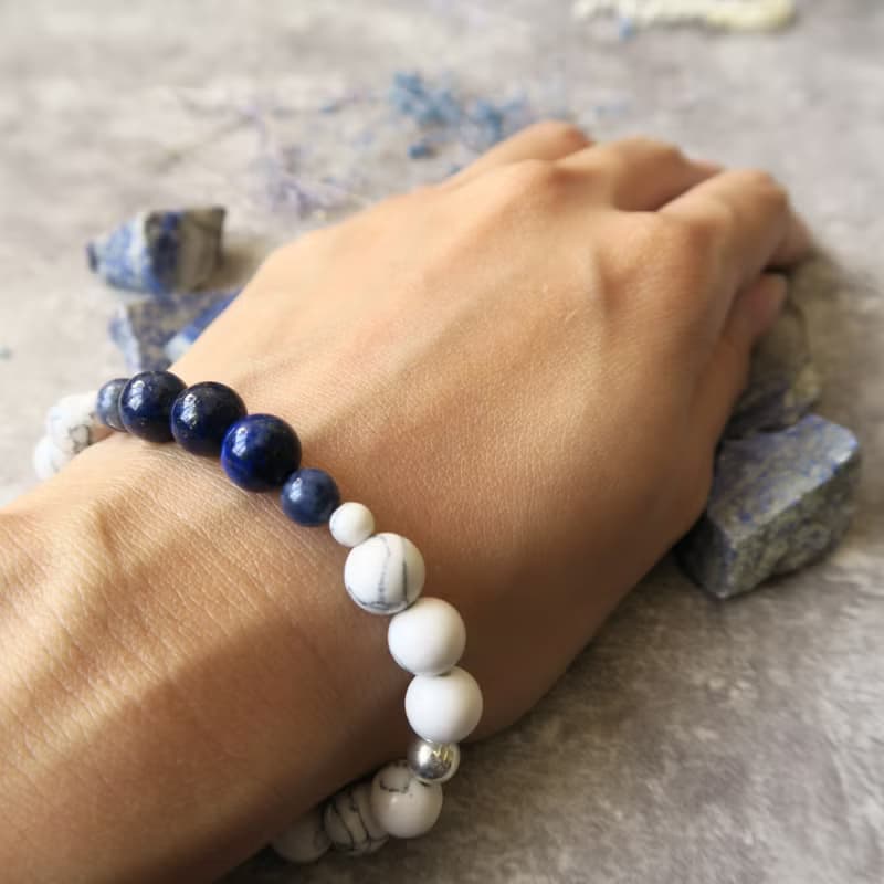 雲與海 青金石 藍紋石/蘇打石 白松石 純銀 手鍊