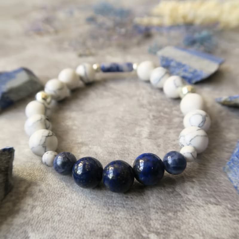 雲與海 青金石 藍紋石/蘇打石 白松石 純銀 手鍊
