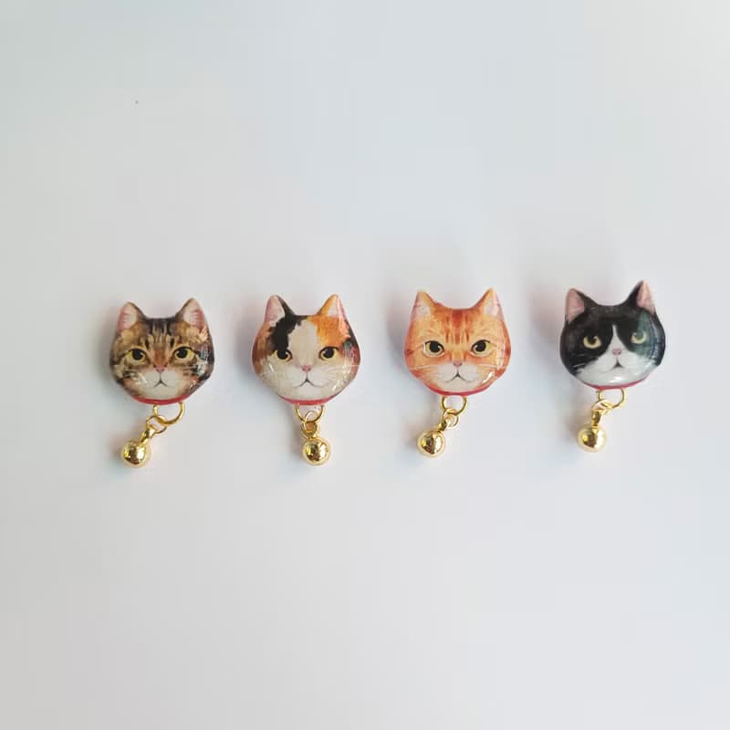 【動物們 No.71】戴著鈴鐺的貓咪 耳環/耳夾