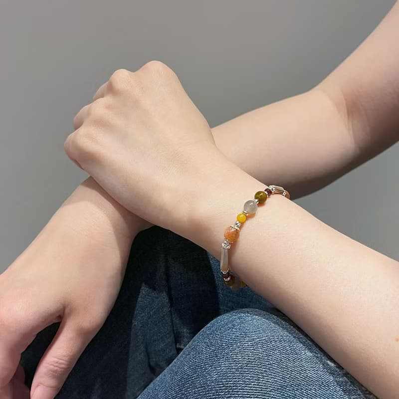 太陽石黃虎眼波斯瑪瑙925純銀手鍊