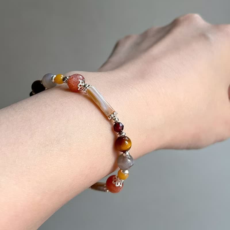 太陽石黃虎眼波斯瑪瑙925純銀手鍊