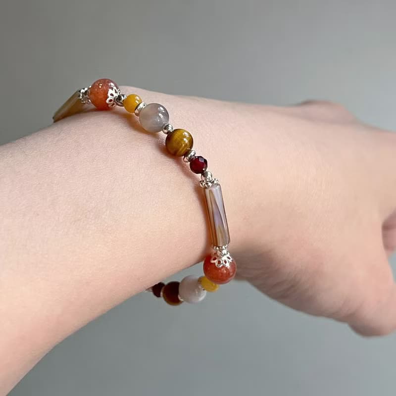 太陽石黃虎眼波斯瑪瑙925純銀手鍊