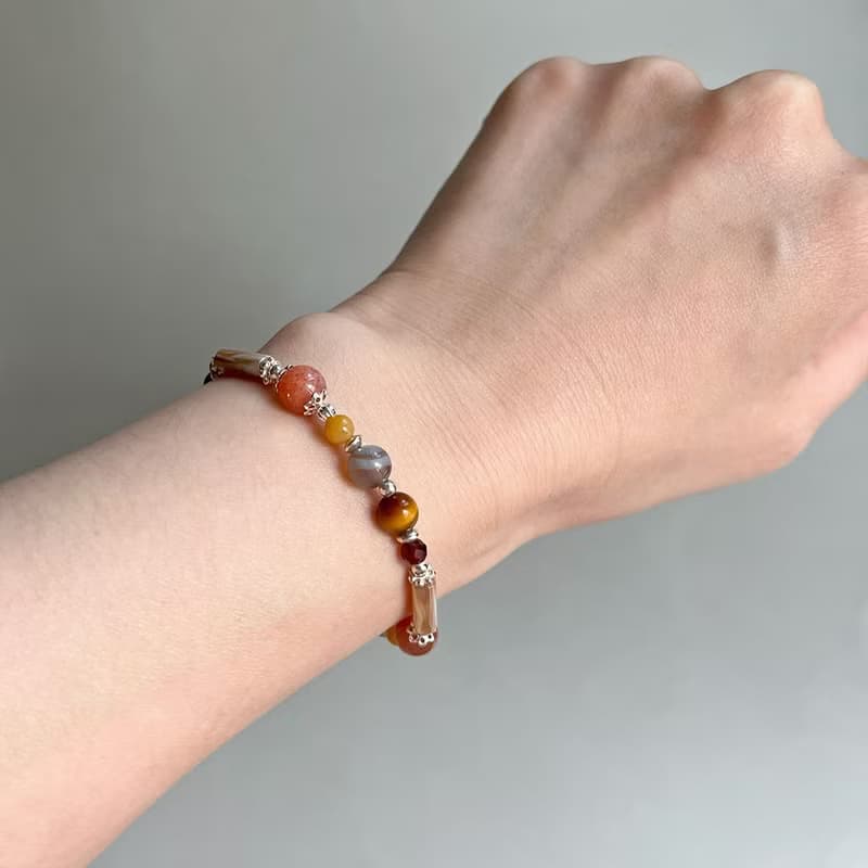 太陽石黃虎眼波斯瑪瑙925純銀手鍊