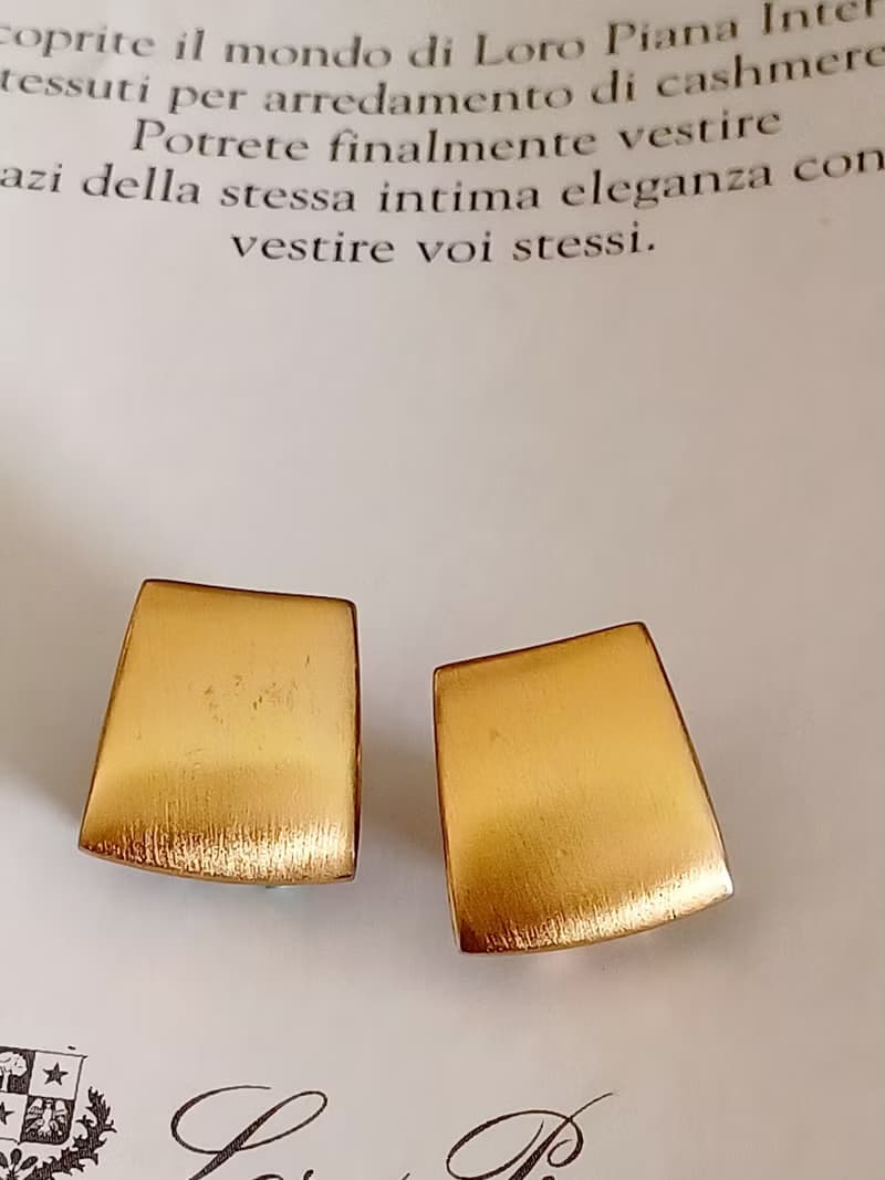 vintage jewelry  簡約刷金紋梯形 夾式耳環