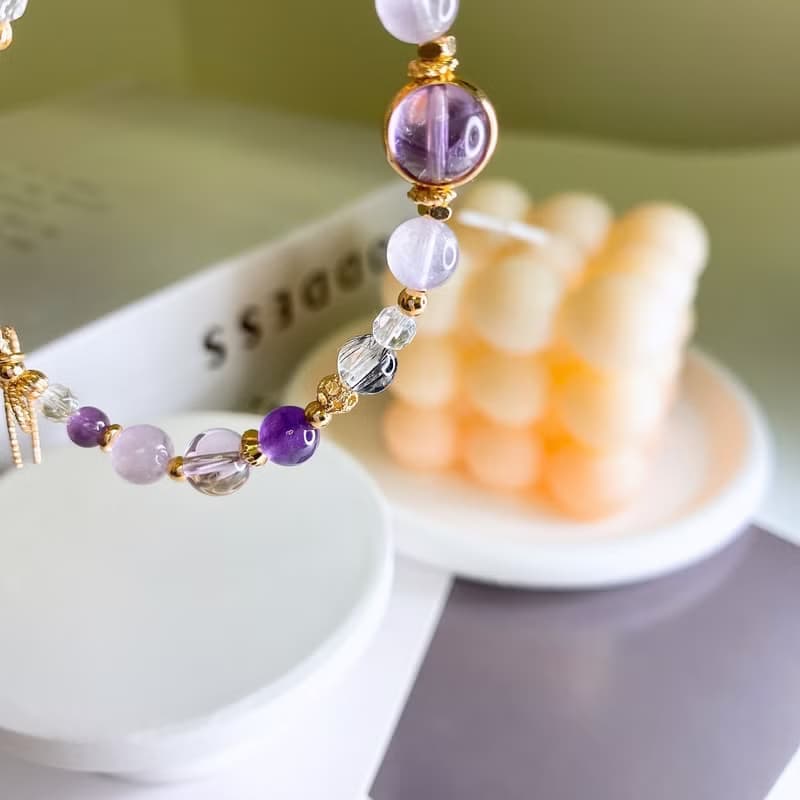 夢迴 紫水晶 黑髮晶 白水晶 月光石彈性水晶天然石手鍊手環