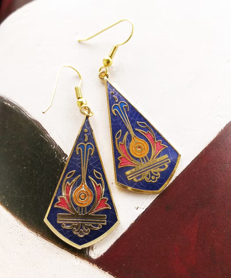 Vintage Jewelry 西洋古董飾品 景泰藍 紫底典雅 耳勾 針式耳環