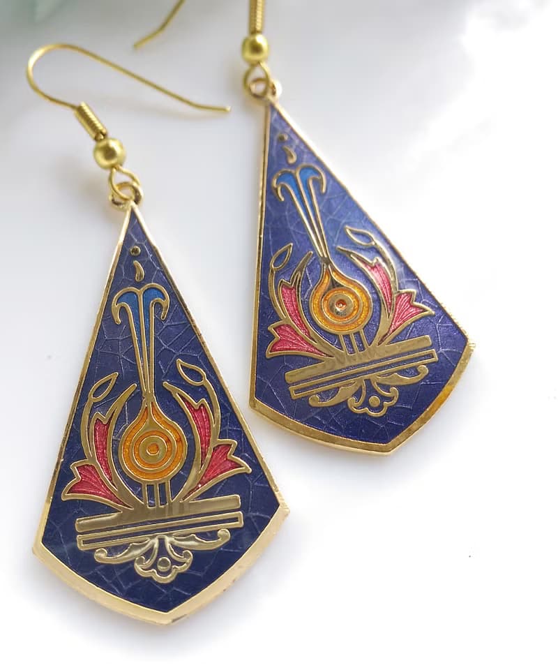 Vintage Jewelry 西洋古董飾品 景泰藍 紫底典雅 耳勾 針式耳環