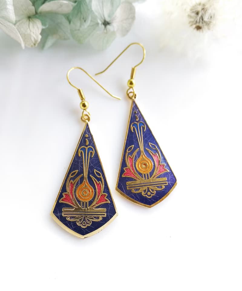 Vintage Jewelry 西洋古董飾品 景泰藍 紫底典雅 耳勾 針式耳環